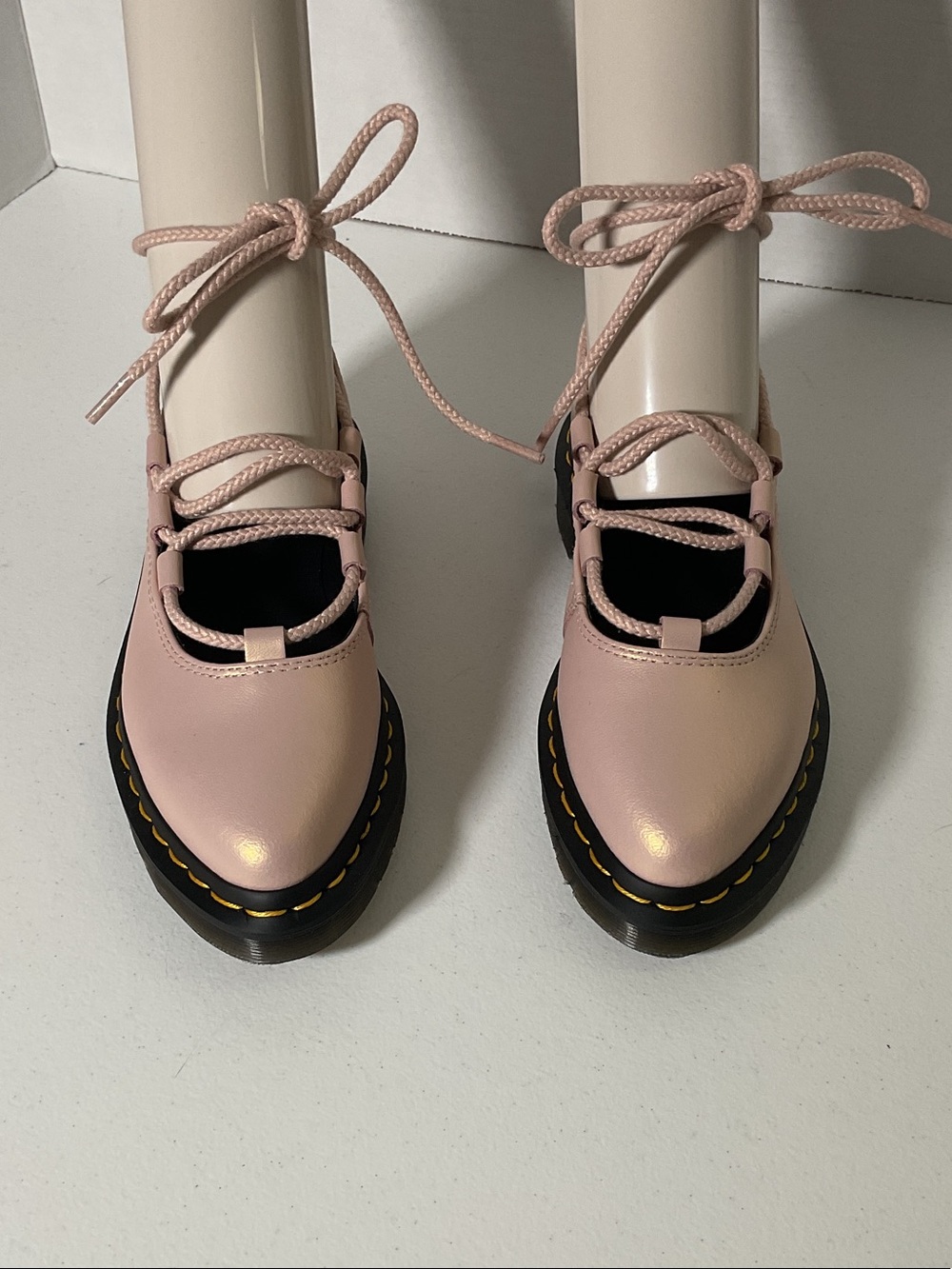 Dr. Martens Women’s Elphie II Iridescent Powder Pink Lace-Up Ballet Flats NWOT